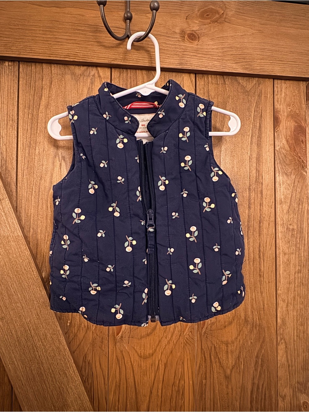 Hanna Andersson Navy Quilted Vest with Cream Floral Print